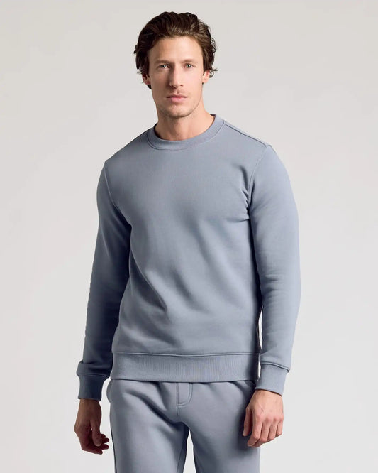 Dusty Blue Fleece French Terry Pullover Crew Neck